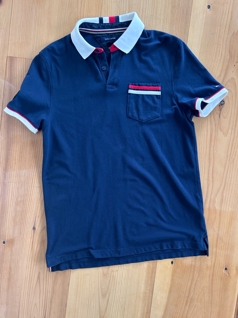 Tommy Hilfiger Men’s Polo Size Medium Navy with Red and White Trim